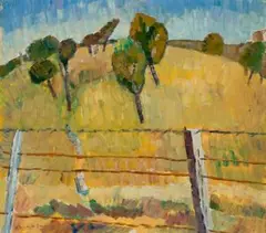 Fence And Dry Hill by Grace Cossington Smith, 1930, oil on board, sold Aug 2024