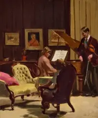 Rehearsal by Max Meldrum, 1944, oil on composition board, sold Aug 2024