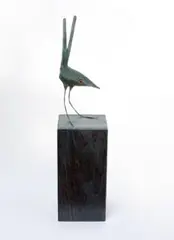 Wren by Brett Whiteley, 1988, (cast later by Meridian Foundry, Melbourne) cast bronze, wire, glass eyes on a wooden stand, sold Nov 2024
