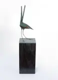 Wren by Brett Whiteley, 1988, (cast later by Meridian Foundry, Melbourne) cast bronze, wire, glass eyes on a wooden stand, sold Nov 2024