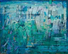 Storm Over The Bay by Yvonne Audette, 1989, oil on composition board, sold Nov 2024