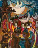 Boats And Moons by John Perceval, 1943, oil on composition board, offered Nov 2024