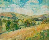 Landscape by Grace Cossington Smith, 1950, oil on canvas on board, sold Nov 2024