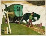 The Rain Cloud by Ethel Spowers, 1931, colour linocut, sold May 2025