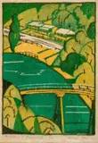The Yarra At Warrandyte by Eveline Winifred Syme, 1931, colour linocut on paper, sold May 2025