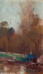 Brander’S Ferry by Arthur Streeton, 1889, oil on cardboard, sold May 2025