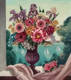 Still Life And Harbour by Adrian Feint, 1949, oil on composition board, sold May 2025