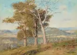 Landscape (Mount Macedon) by Frederick McCubbin, oil on canvas on plywood, sold May 2025