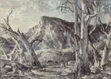 Cattle In Creek Bed by Hans Heysen, c.1940, charcoal and pastel on paper on card, sold May 2025