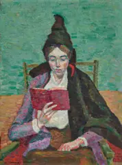 The reader (the school cape) by Grace Cossington Smith, c.1916, oil on canvas on pulpboard, sold Aug 2025