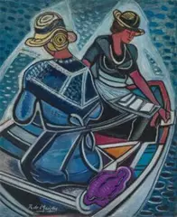 Two women in a boat by Roy De Maistre, c.1935, oil on board, sold Aug 2025