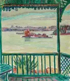 View of Sydney Harbour from Admiralty House to Fort Denison by Roy De Maistre, c.1929, oil on canvas, sold Aug 2025