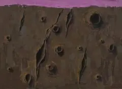 Lunar Landscape by Albert Tucker, 1957, synthetic polymer paint on composition board, sold Aug 2025