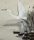 Startled heron by Brett Whiteley, 1984, charcoal, ink, gouache and collage on paper on board (with white oil on Perspex surface), sold Aug 2025
