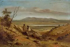 Mt. Emu from the Stockyard Hill by S. T. Gill, 1855, oil on compressed card, sold Aug 2025