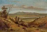 Mt. Emu from the Stockyard Hill by S. T. Gill, 1855, oil on compressed card, sold Aug 2025