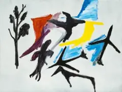 Two aeroplanes and one or two birds by Ken Whisson, 1975, oil and enamel on composition board, sold Aug 2025
