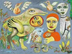 The wedding by Mirka Mora, 1988, oil on canvas, sold Aug 2025