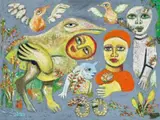 The wedding by Mirka Mora, 1988, oil on canvas, sold Aug 2025