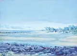 Darwin by Albert Namatjira, 1950, watercolour on paper on cardboard, sold Aug 2025