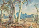In the Moralana Gorge, Flinders Ranges by Hans Heysen, 1954, watercolour on paper, sold Aug 2025