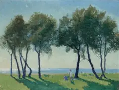 Figures by the shore by Elioth Gruner, c.1934, oil on canvas on board, sold Nov 2025