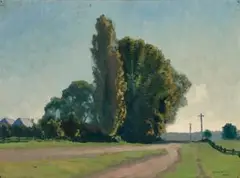 Landscape, Bacchus Marsh by Elioth Gruner, 1930, oil on cedar panel, sold Nov 2025
