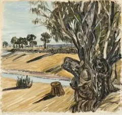 The River Murray, near Wilcannia by Margaret Preston, 1946, colour monotype, offered Nov 2025