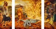 Spain II by James Gleeson, 1959 - 61, oil on canvas and oil on composition board triptych, sold Nov 2025