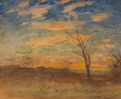 Paysage au coucher de soleil by François-Auguste Ravier, Aquarelle, sold Oct 2025