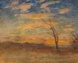 Paysage au coucher de soleil by François-Auguste Ravier, Aquarelle, sold Oct 2025