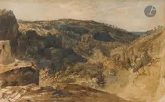 Paysage vallonné by Paul Huet, Aquarelle sur traits de crayon, sold Oct 2025