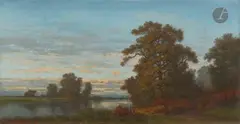 Deux personnages en bord de rivières by Charles Donzel, 1864, Pastel, sold Oct 2025
