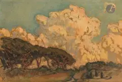 Bretagne, la pinède by Jean Francis Auburtin, Gouache sur traits de crayon, sold Oct 2025