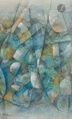 Composition by Hans Hermann Steffens, 1988, Gouache et collage, sold Oct 2025