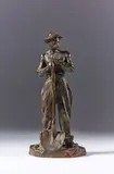 Homme appuyé sur une pelle des deux mains Modèle créé entre 1889 et 1898 by Jules Dalou, Bronze à patine brun vert, sold Jun 2024