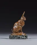 Lièvre assis by Antoine-Louis Barye, Bronze à patine brun clair, sold Jun 2024