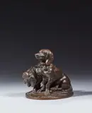 Chiens bassets (Ravageot et Ravageode) Modèle créé en 1853 by Emmanuel Frémiet, Bronze à patine brune, sold Jun 2024