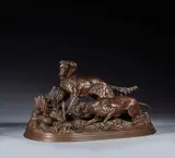 Chasse à la perdrix Modèle créé en 1847 by Pierre-Jules Mêne, Bronze à patine brun rouge, sold Jun 2024