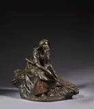 Rêverie aux champs ou Moissonneuse au repos by Corneille Theunissen, Bronze à patine brune, sold Jun 2024