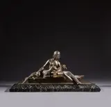 Jeune fille à la biche et au faon by Jean Ary Bitter, Bronze à patine argenté, sold Jun 2024