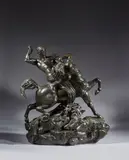 Thésée combattant le centaure Biénor Modèle créé en 1849 ; édition Barbedienne à partir de 1877 by Antoine-Louis Barye, Bronze à patine brun vert, sold May 2024