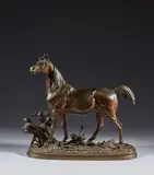 Cheval à la souche by Paul Edouard Delabrierre, Bronze à patine brun clair, sold May 2024