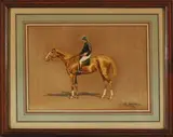 Casaque noire, toque verte, écurie Guignebert by Charles Jean Baptiste Detaille, 1888, Aquarelle gouachée, sold Mar 2023