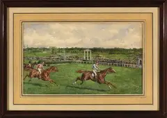 Grand Steeple-Chase de Paris, 7 juin 1885 by Gustave David, Gouache, sold Mar 2023