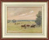 Chantilly, plusieurs lots en activité sur la « Grande pelouse » de l'hippodrome by Karl Reille, 1926, Gouache, sold Mar 2023