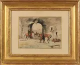 Le départ pour l'entraînement by Karl Reille, 1903, Aquarelle sur traits d'encre, sold Mar 2023