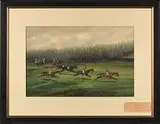 La Marche, le saut de la barrière by Johnny Audy, 1853, Gouache, sold Mar 2023