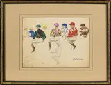 Étude de jockeys by Pierre Olivier Dubaut, Gouache sur traits de crayon, sold Mar 2023