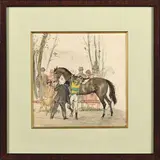 En selle by Pierre Olivier Dubaut, Aquarelle sur traits d'encre, sold Mar 2023